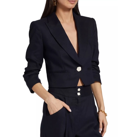 Veronica Beard Delpha Crop Jacket Blazer Navy Blue Linen 4 Designer 304LN1410426 - Picture 6 of 15